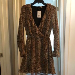 NWT Chiffon Leopard Print Faux Wrap Dress